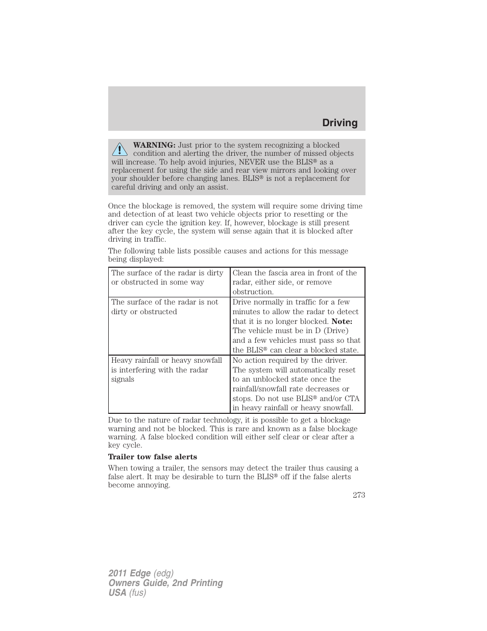 Driving | FORD 2011 Edge v.2 User Manual | Page 273 / 394