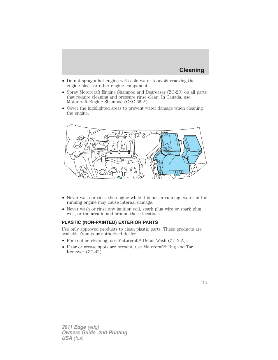 Plastic (non-painted) exterior parts, Cleaning | FORD 2011 Edge v.2 User Manual | Page 315 / 394