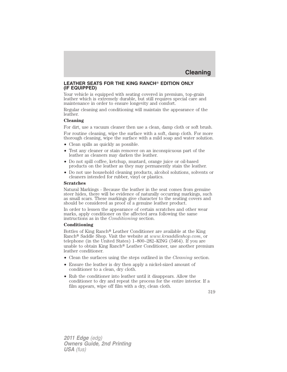 Cleaning | FORD 2011 Edge v.2 User Manual | Page 319 / 394