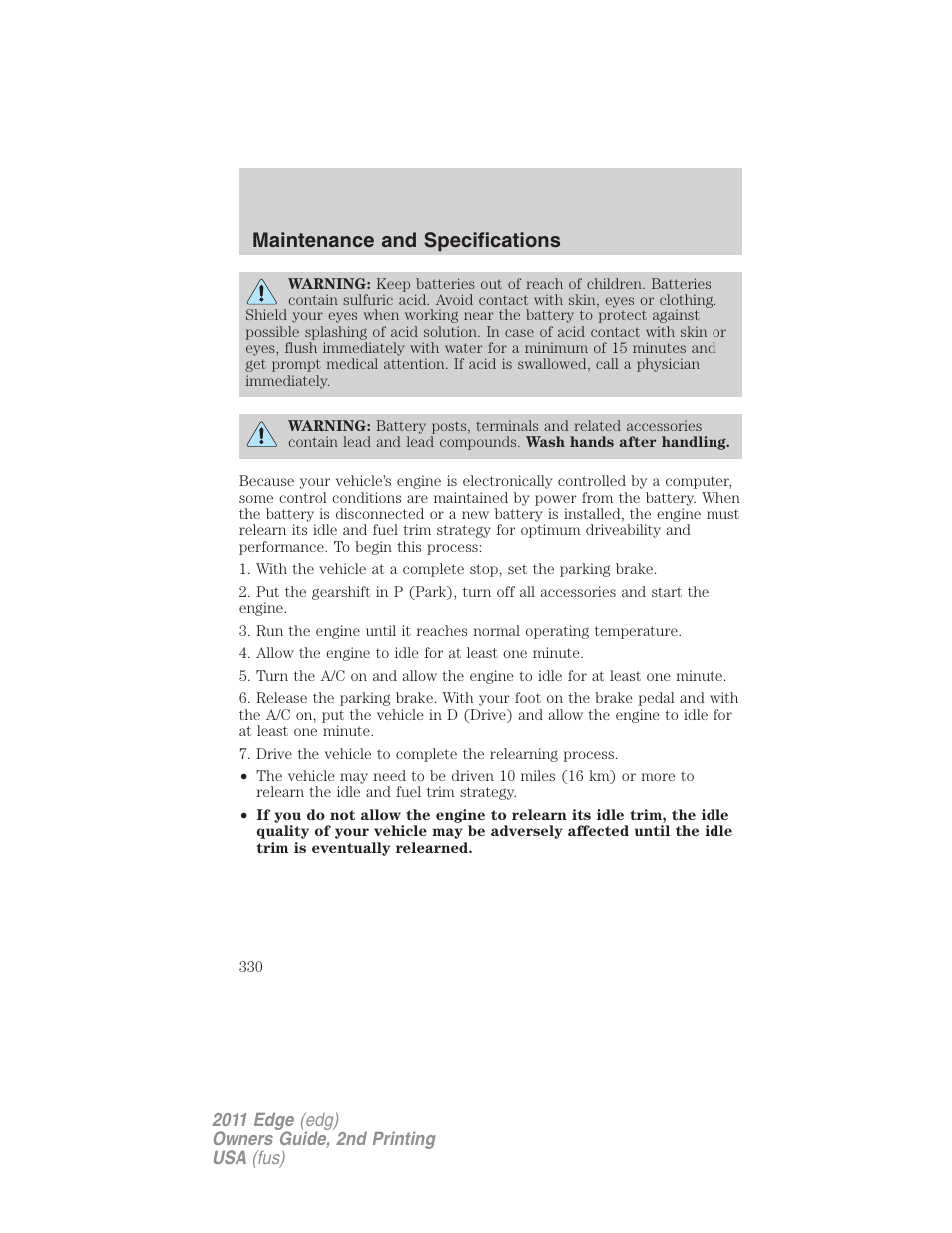 Maintenance and specifications | FORD 2011 Edge v.2 User Manual | Page 330 / 394