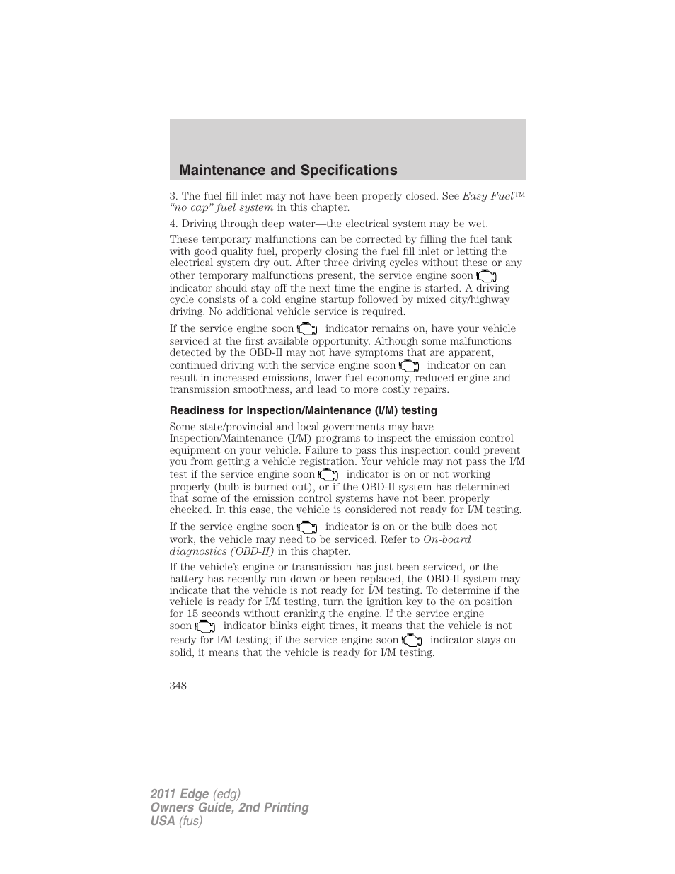 Readiness for inspection/maintenance (i/m) testing, Maintenance and specifications | FORD 2011 Edge v.2 User Manual | Page 348 / 394