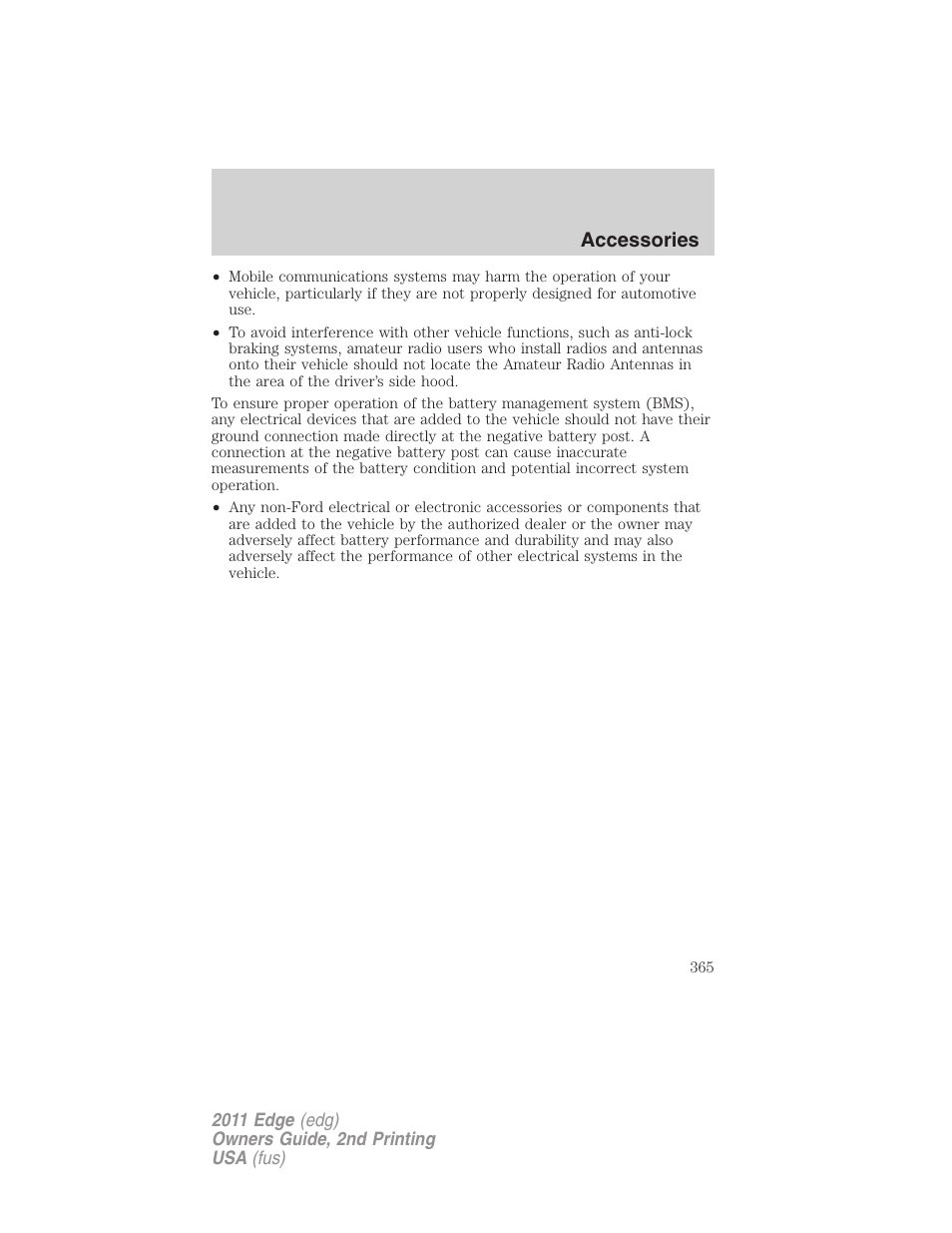 Accessories | FORD 2011 Edge v.2 User Manual | Page 365 / 394
