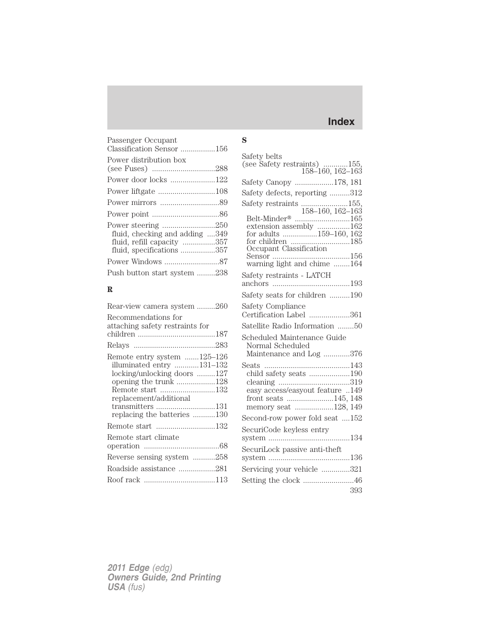 Index | FORD 2011 Edge v.2 User Manual | Page 393 / 394