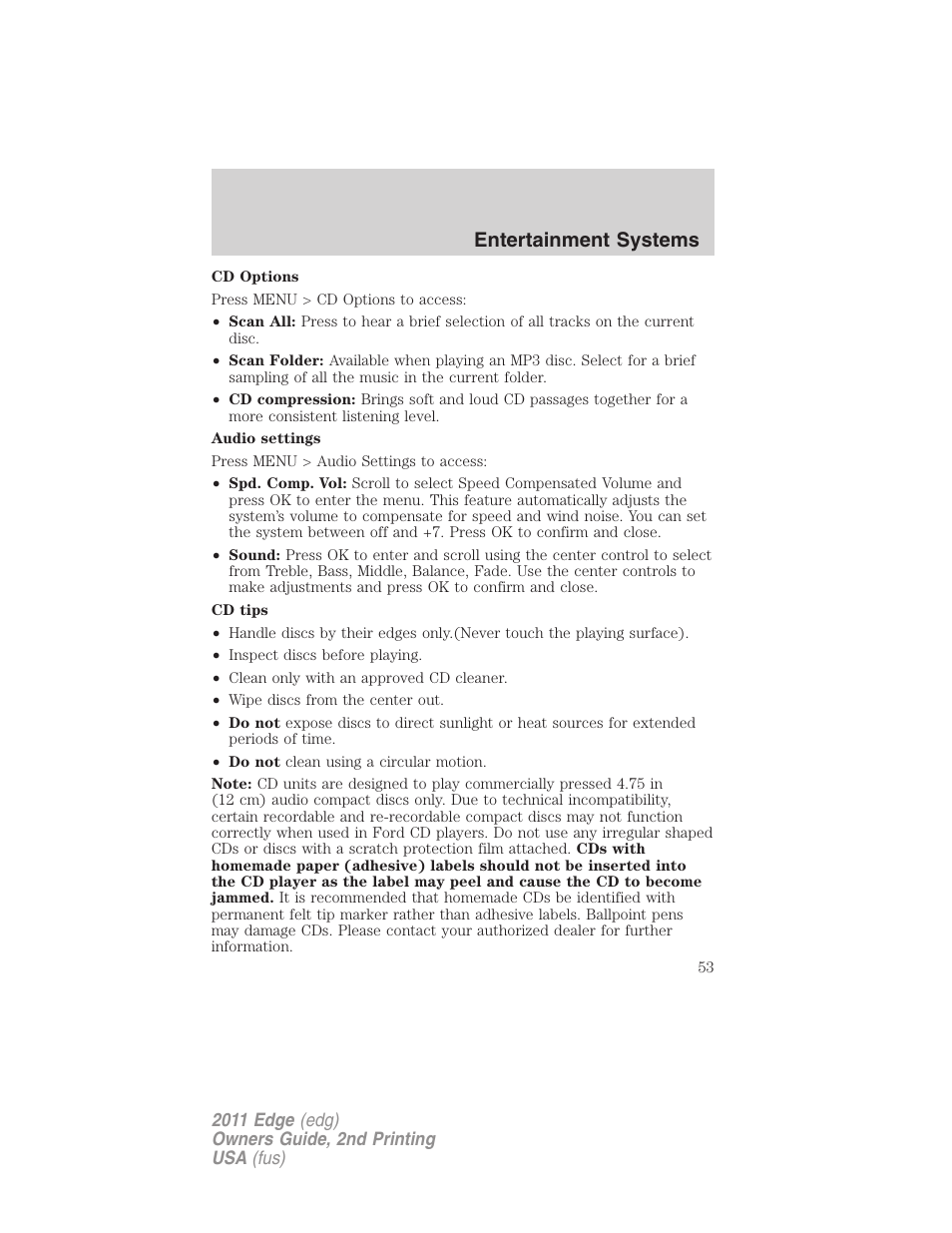 Entertainment systems | FORD 2011 Edge v.2 User Manual | Page 53 / 394