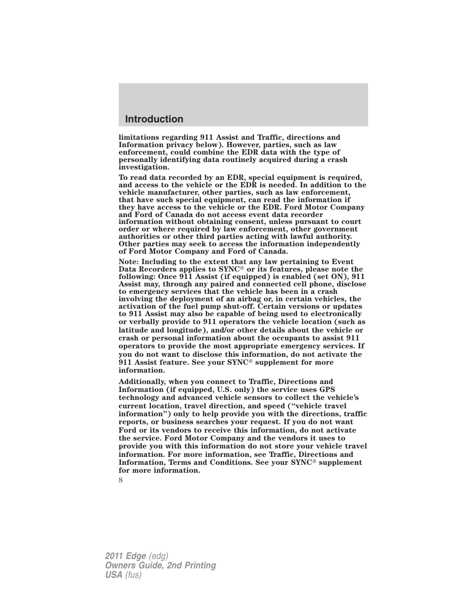Introduction | FORD 2011 Edge v.2 User Manual | Page 8 / 394