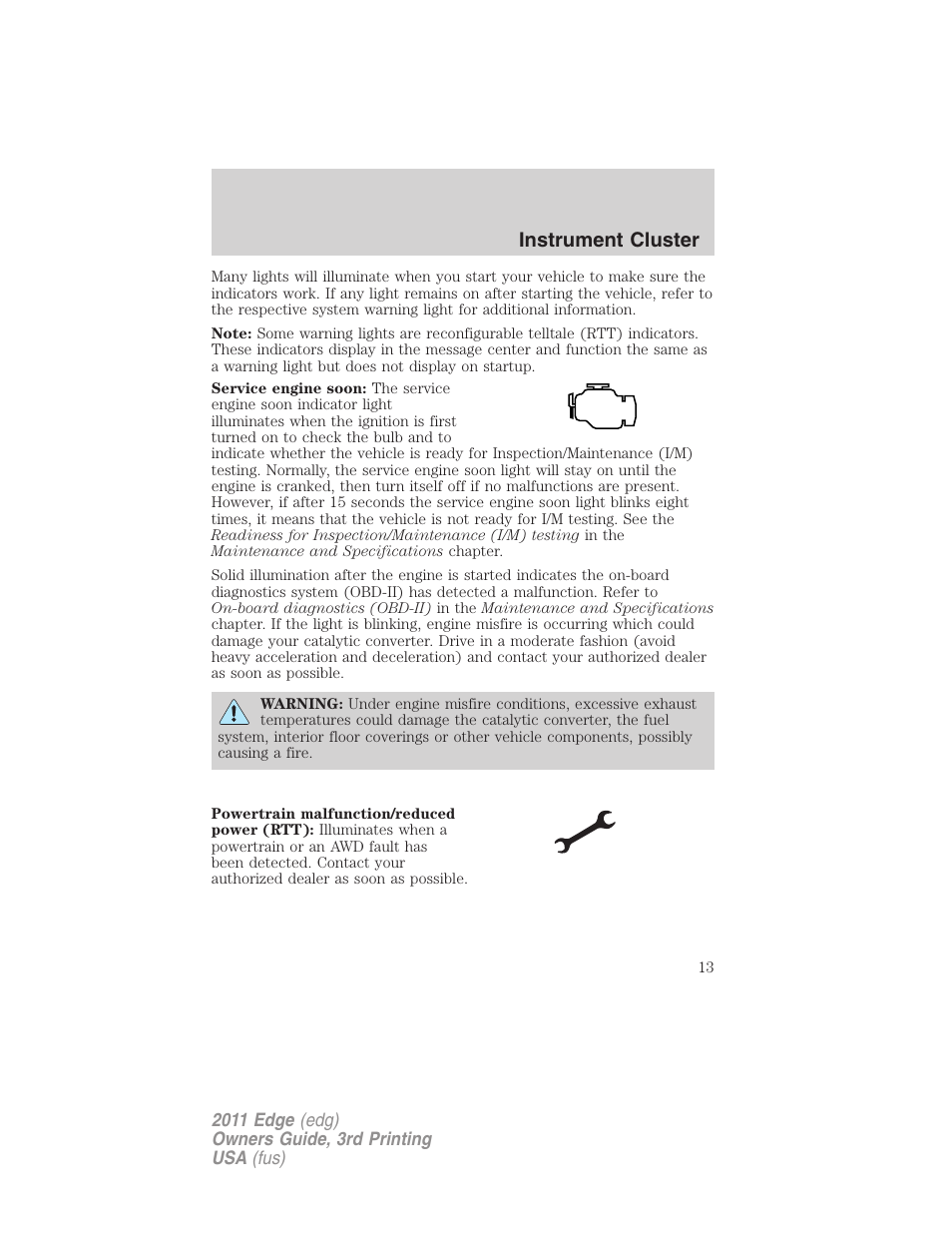 Instrument cluster | FORD 2011 Edge v.3 User Manual | Page 13 / 396