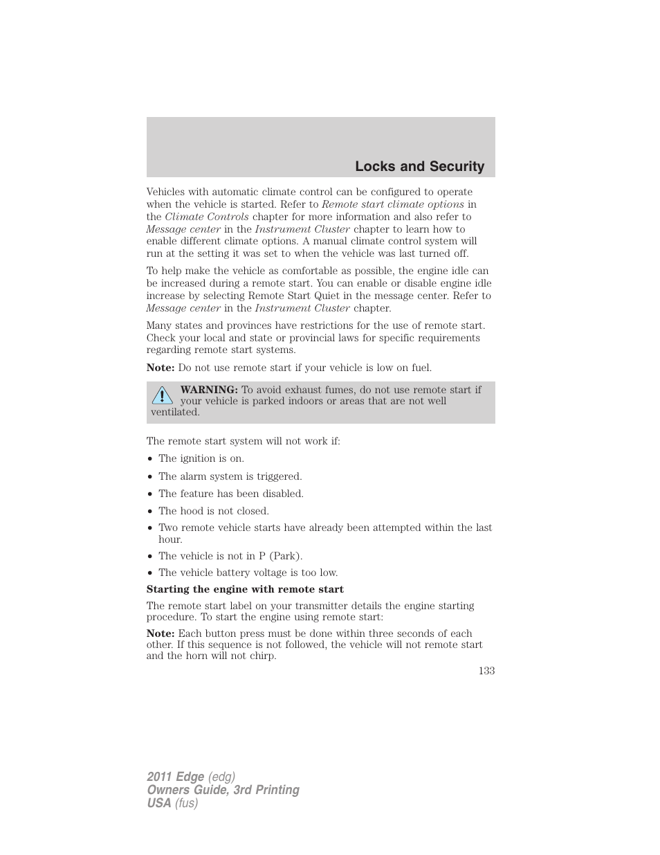 Locks and security | FORD 2011 Edge v.3 User Manual | Page 133 / 396