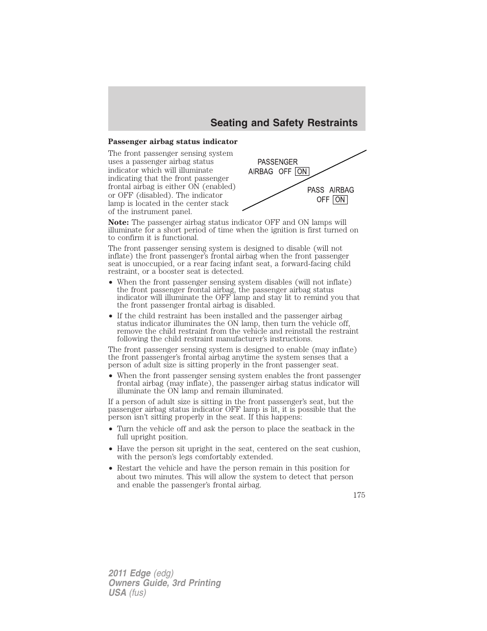 Seating and safety restraints | FORD 2011 Edge v.3 User Manual | Page 175 / 396