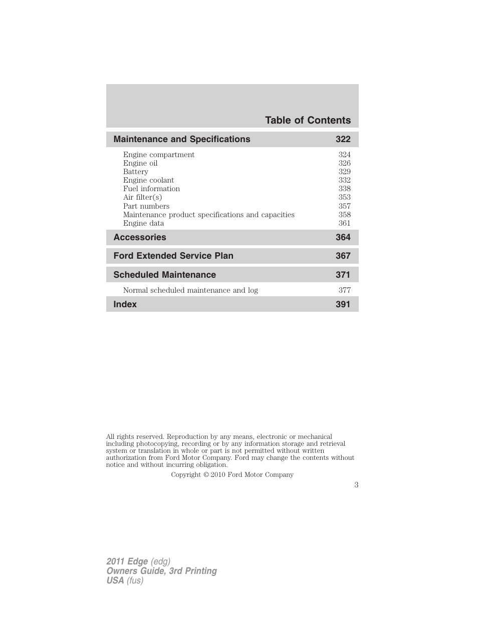 FORD 2011 Edge v.3 User Manual | Page 3 / 396