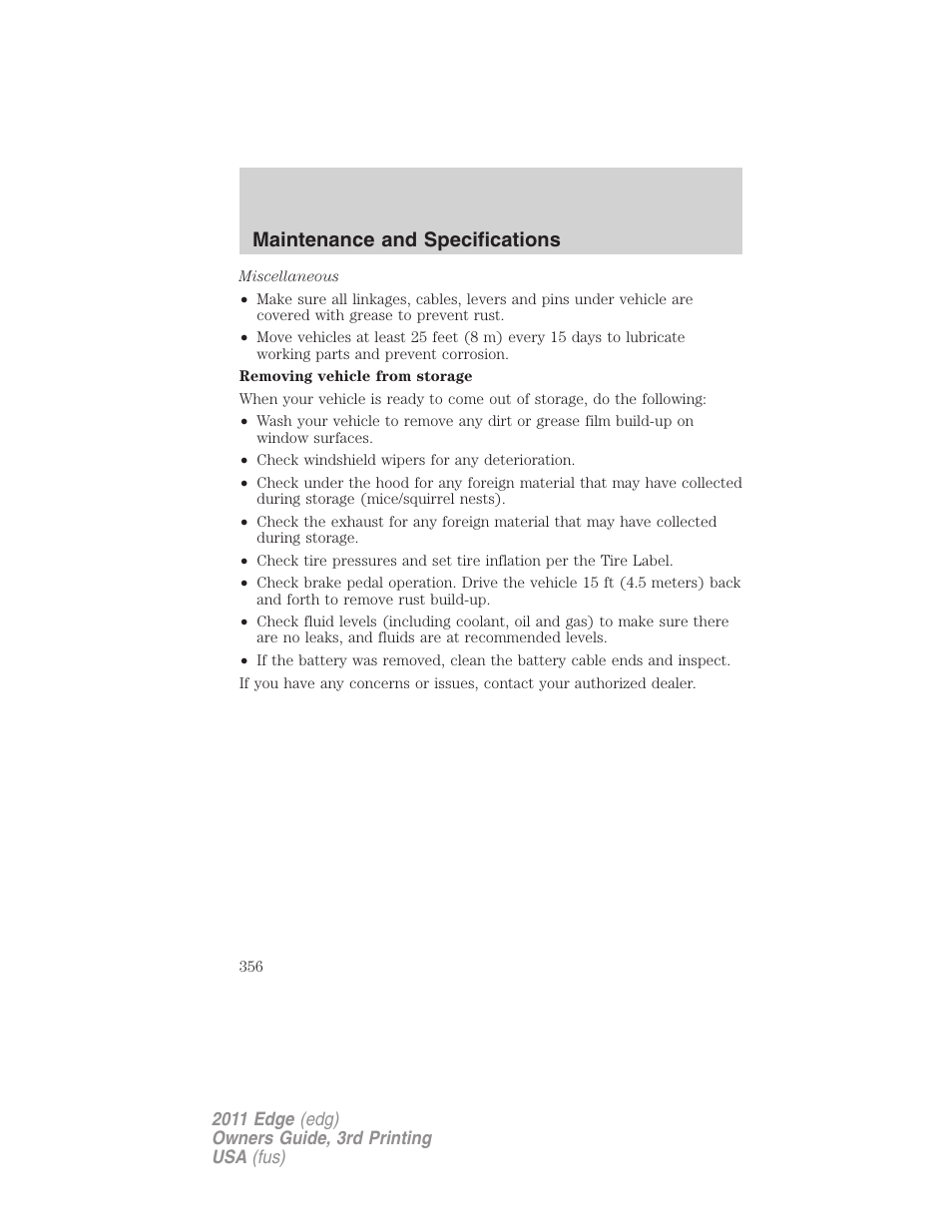 Maintenance and specifications | FORD 2011 Edge v.3 User Manual | Page 356 / 396