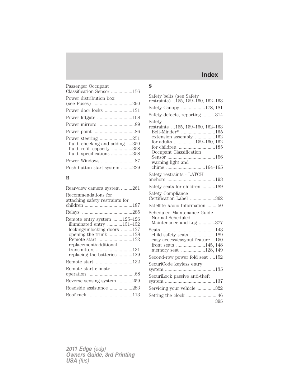 Index | FORD 2011 Edge v.3 User Manual | Page 395 / 396