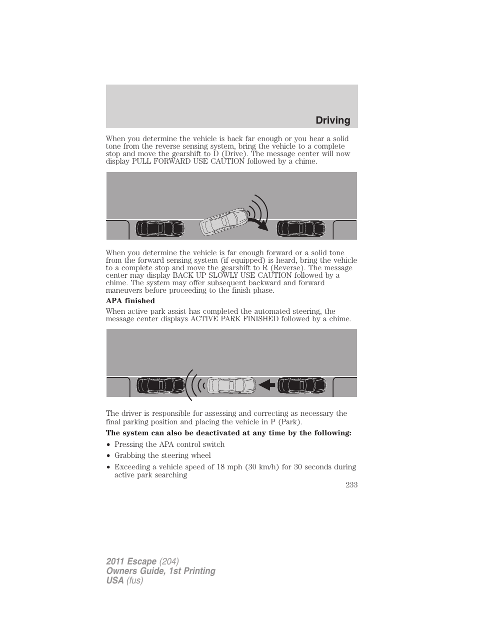 Driving | FORD 2011 Escape v.1 User Manual | Page 233 / 367