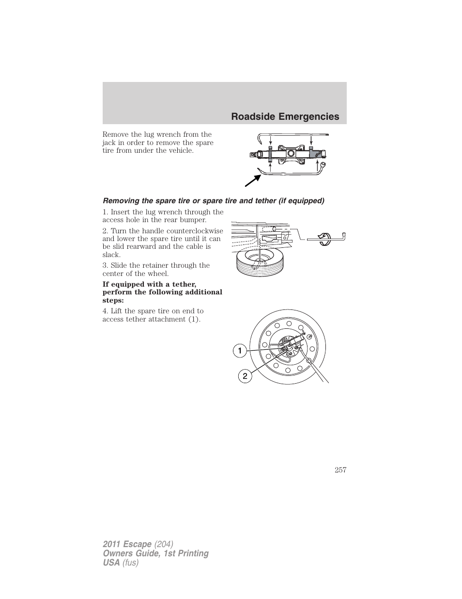 Roadside emergencies | FORD 2011 Escape v.1 User Manual | Page 257 / 367