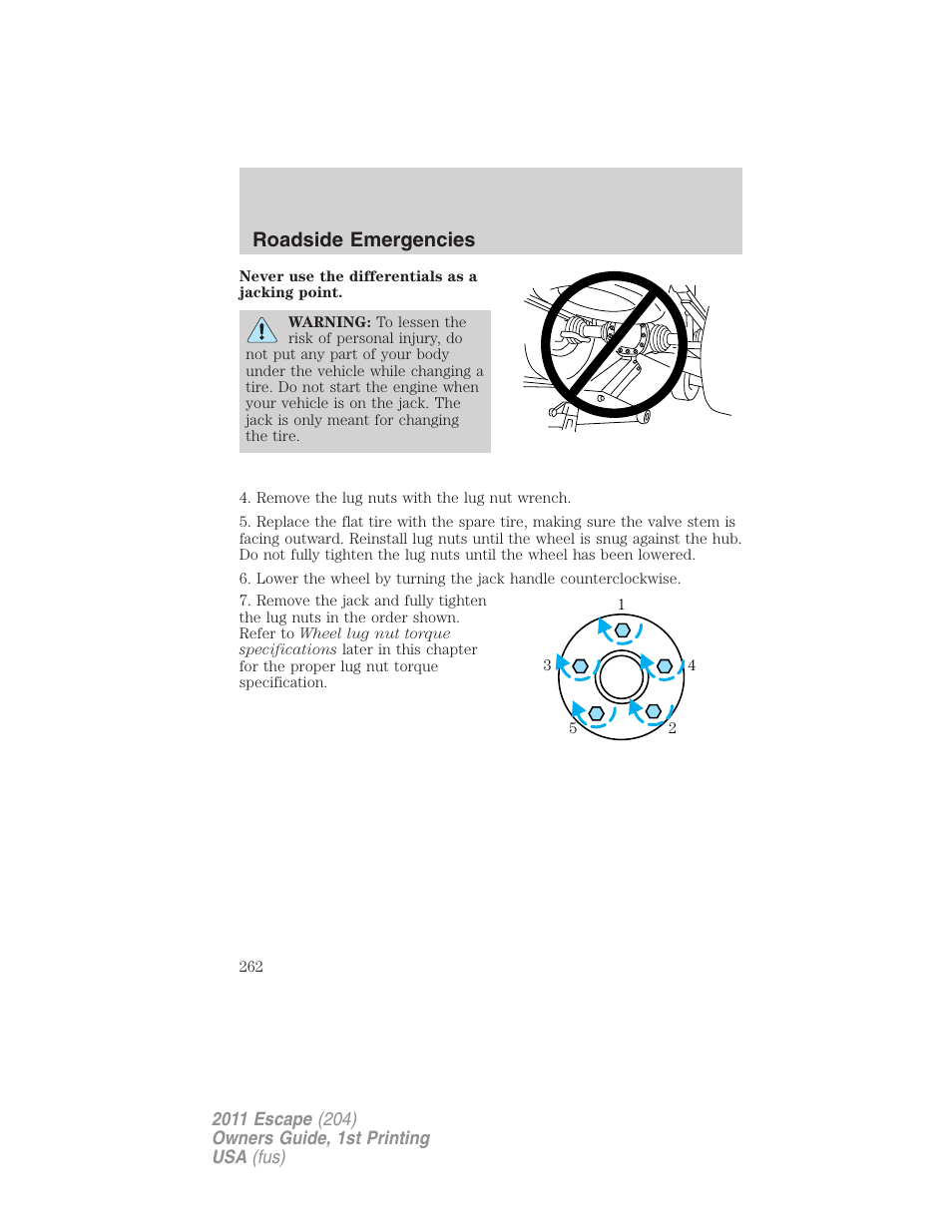 Roadside emergencies | FORD 2011 Escape v.1 User Manual | Page 262 / 367