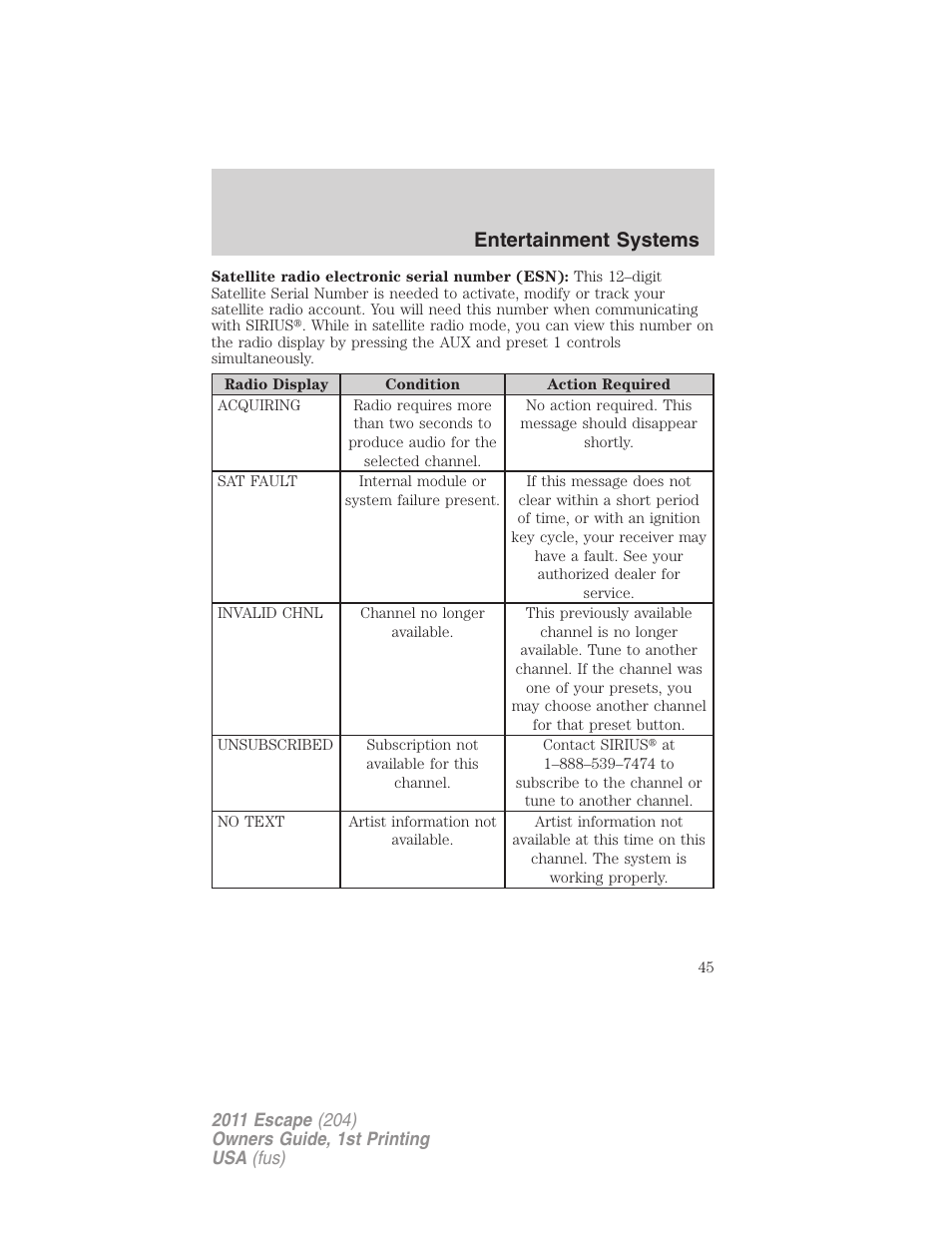 Entertainment systems | FORD 2011 Escape v.1 User Manual | Page 45 / 367