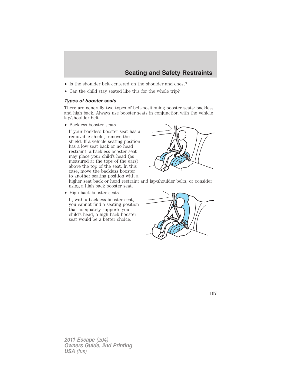 Types of booster seats, Seating and safety restraints | FORD 2011 Escape v.2 User Manual | Page 167 / 364