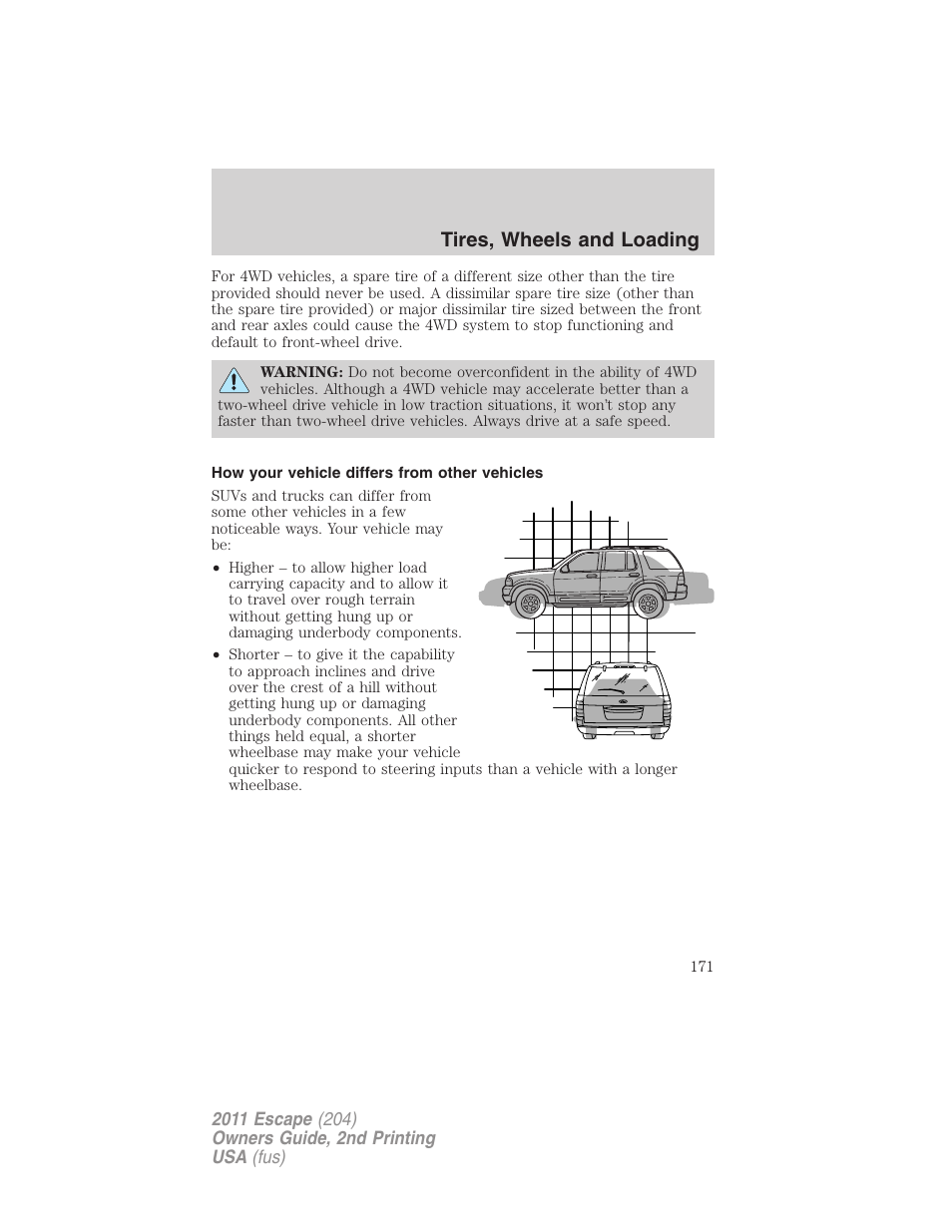 How your vehicle differs from other vehicles, Tires, wheels and loading | FORD 2011 Escape v.2 User Manual | Page 171 / 364