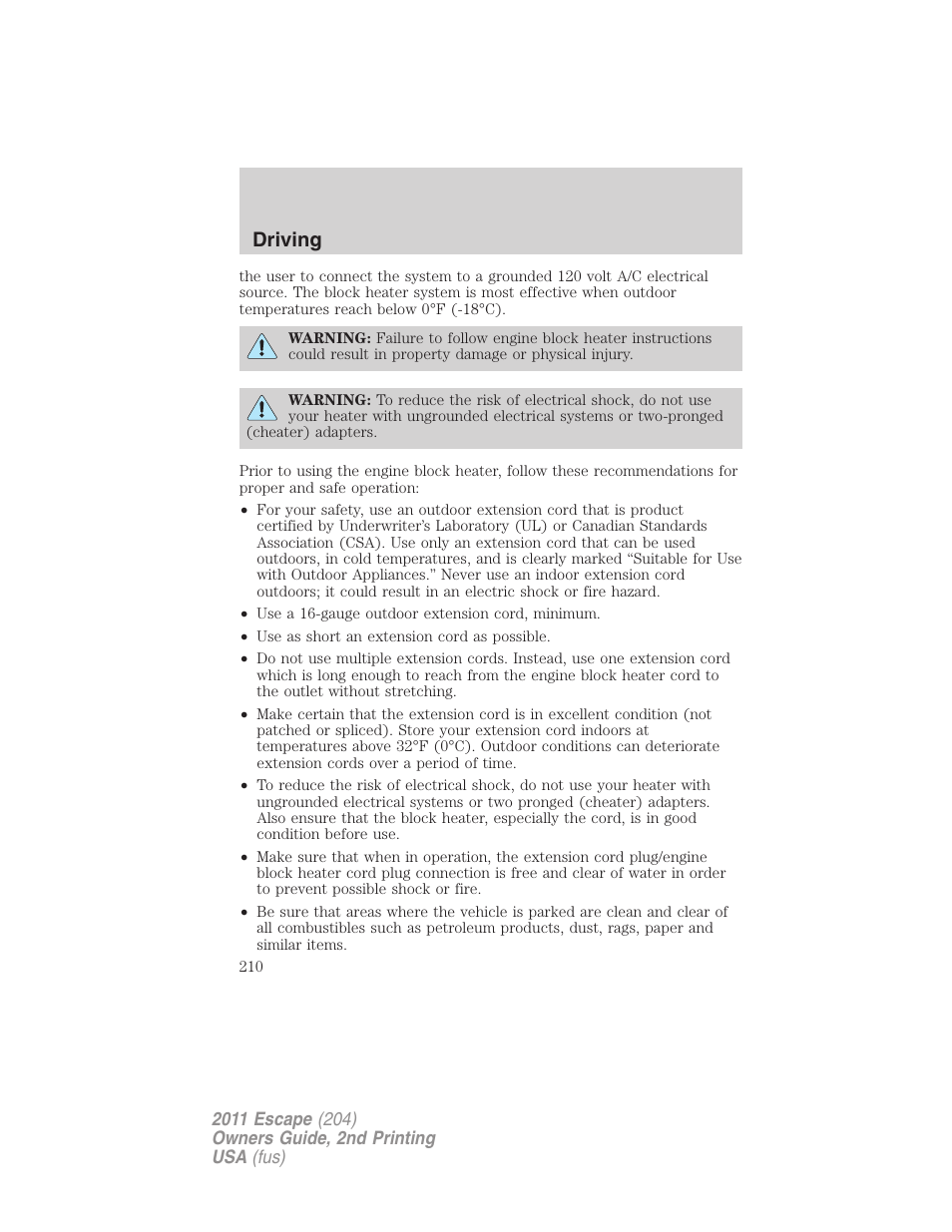Driving | FORD 2011 Escape v.2 User Manual | Page 210 / 364