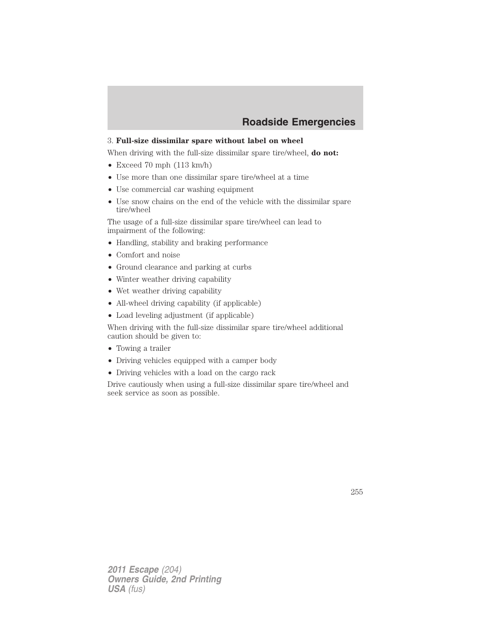 Roadside emergencies | FORD 2011 Escape v.2 User Manual | Page 255 / 364
