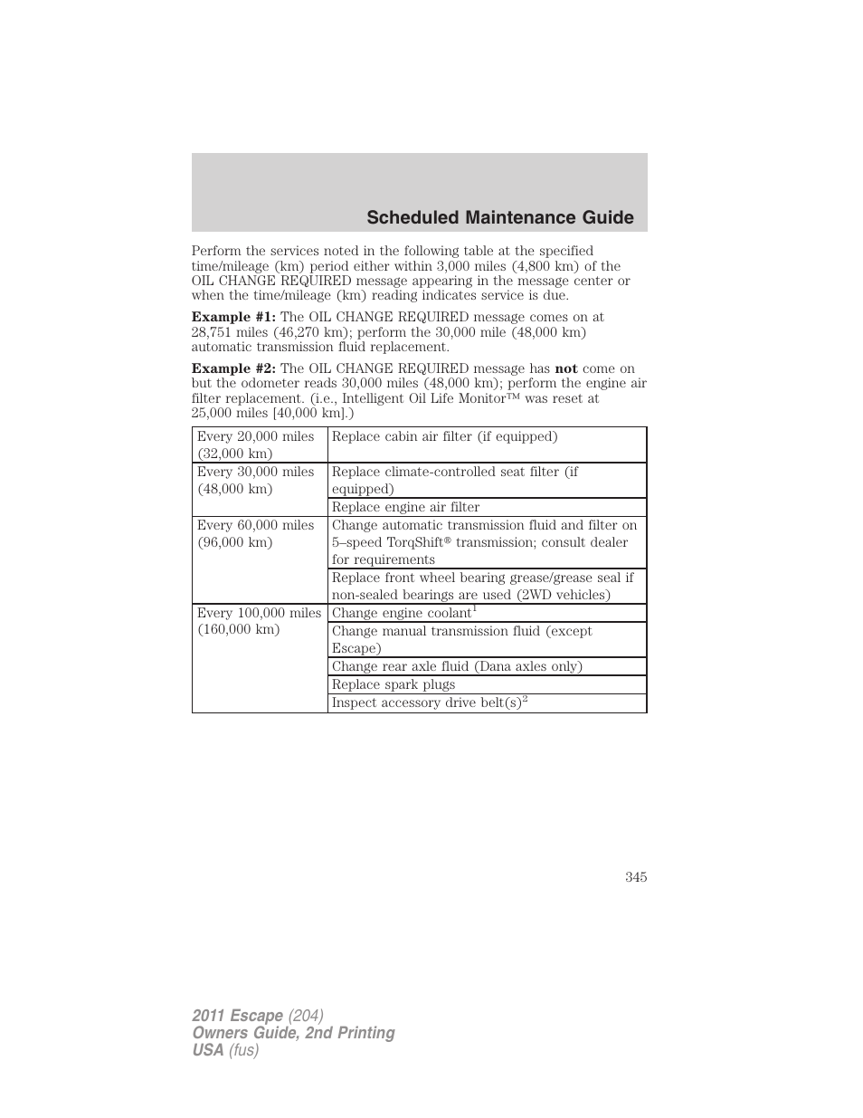 Scheduled maintenance guide | FORD 2011 Escape v.2 User Manual | Page 345 / 364