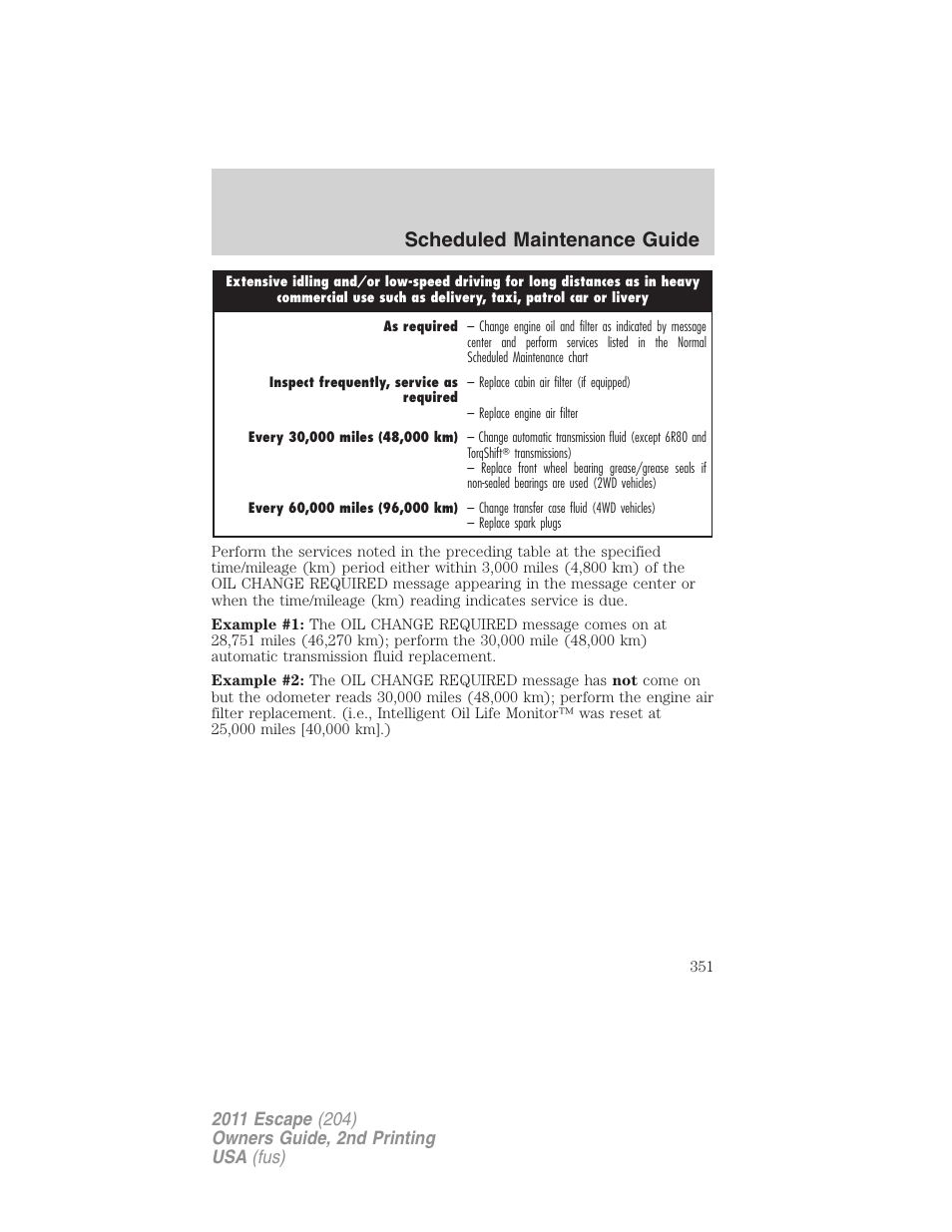 Scheduled maintenance guide | FORD 2011 Escape v.2 User Manual | Page 351 / 364