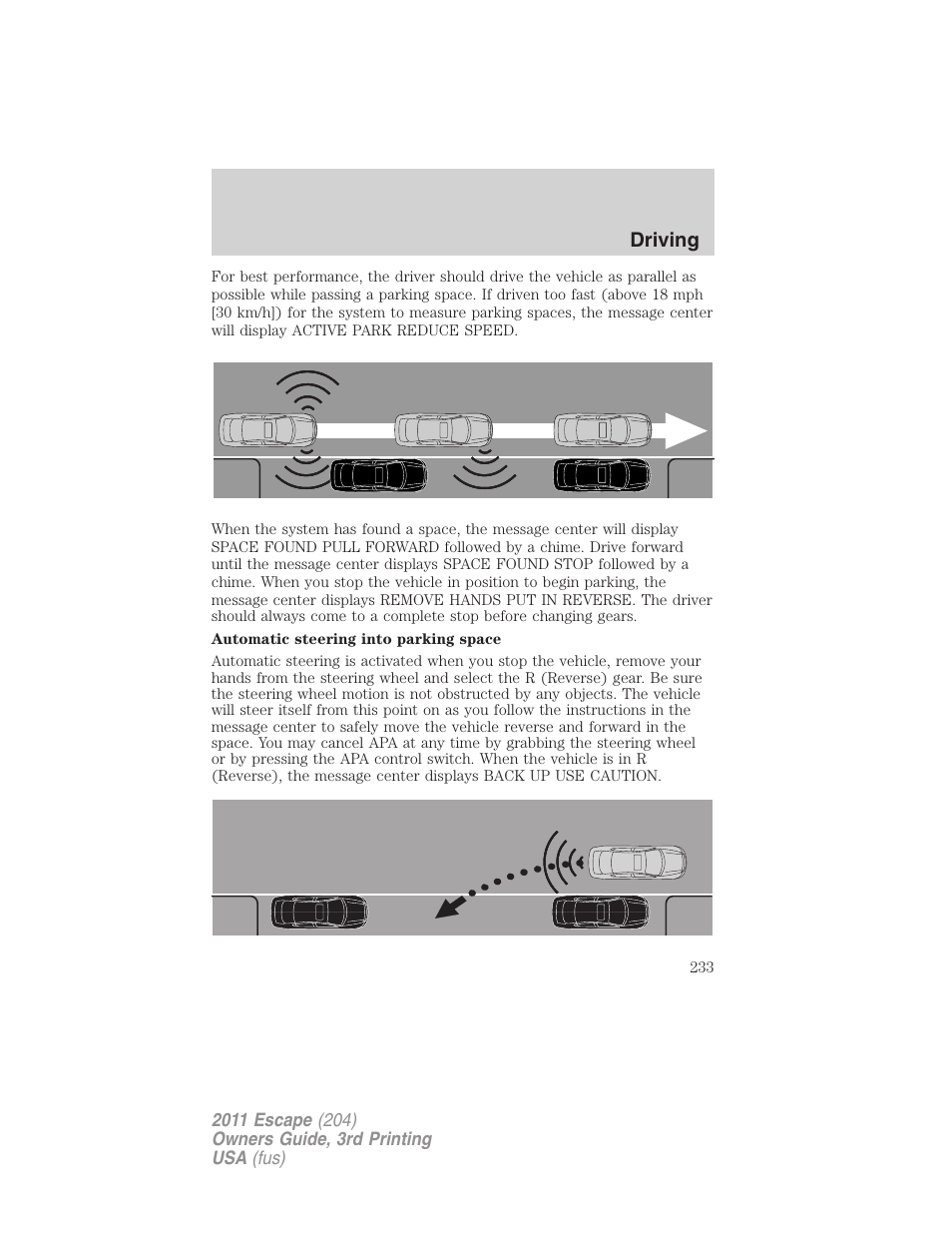Driving | FORD 2011 Escape v.3 User Manual | Page 233 / 367