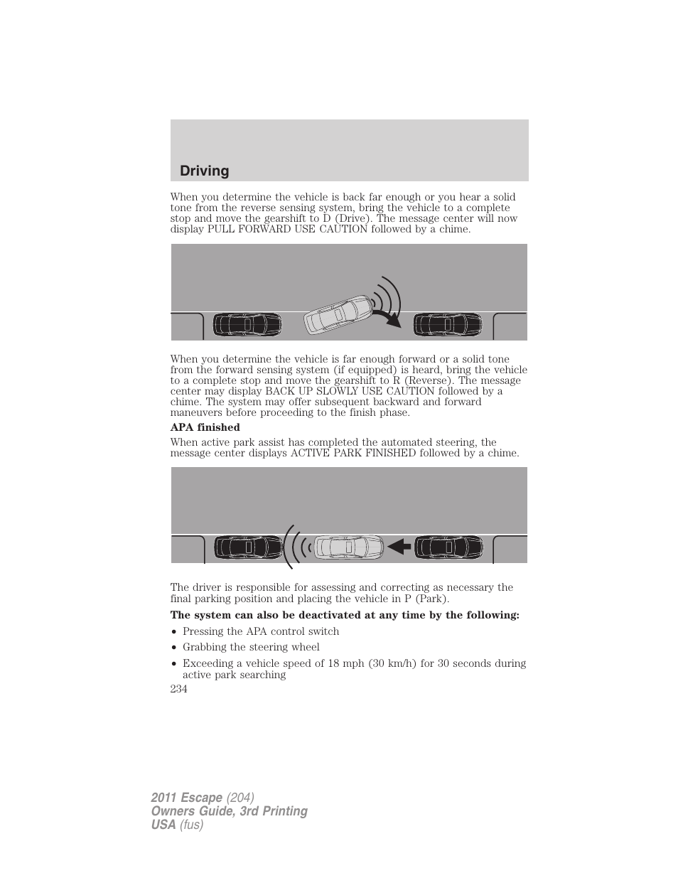 Driving | FORD 2011 Escape v.3 User Manual | Page 234 / 367