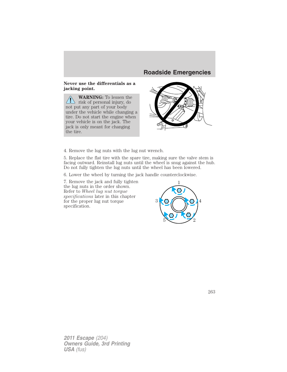 Roadside emergencies | FORD 2011 Escape v.3 User Manual | Page 263 / 367