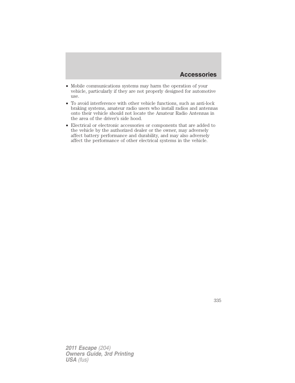 Accessories | FORD 2011 Escape v.3 User Manual | Page 335 / 367