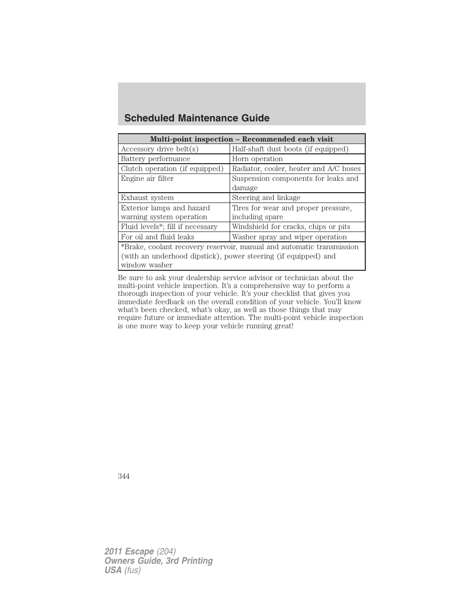 Scheduled maintenance guide | FORD 2011 Escape v.3 User Manual | Page 344 / 367