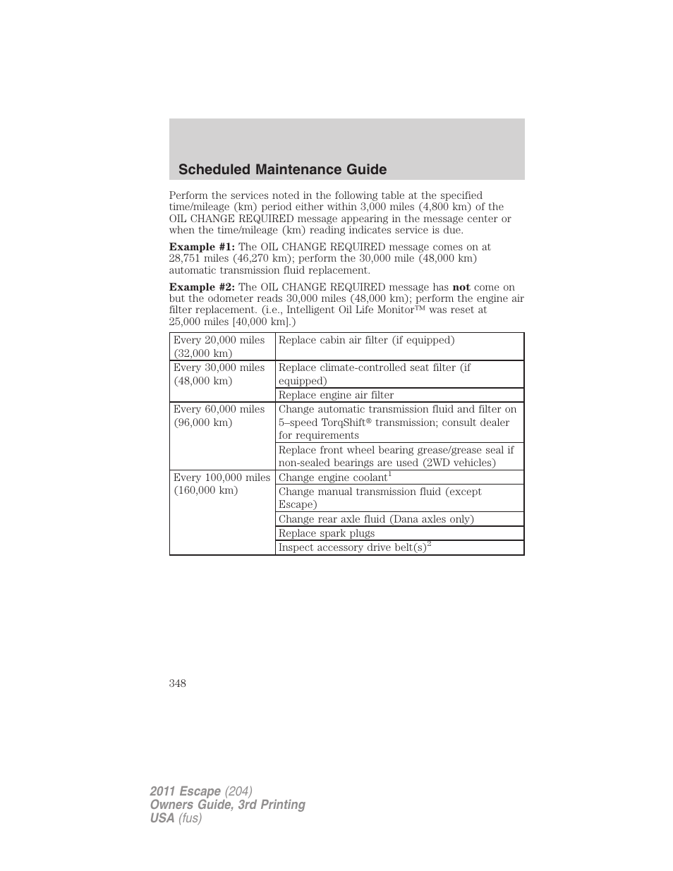 Scheduled maintenance guide | FORD 2011 Escape v.3 User Manual | Page 348 / 367