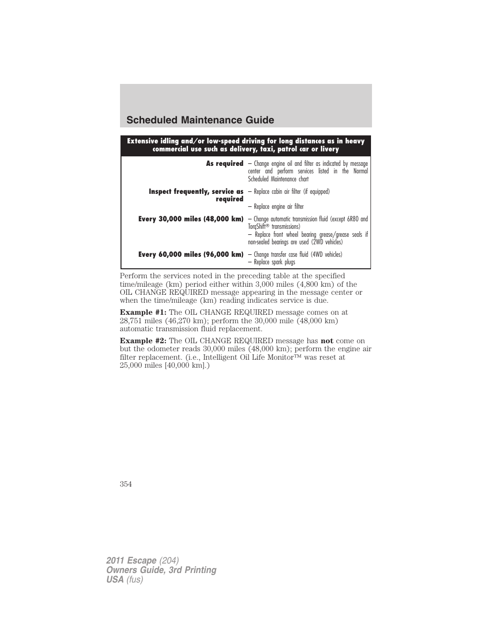Scheduled maintenance guide | FORD 2011 Escape v.3 User Manual | Page 354 / 367