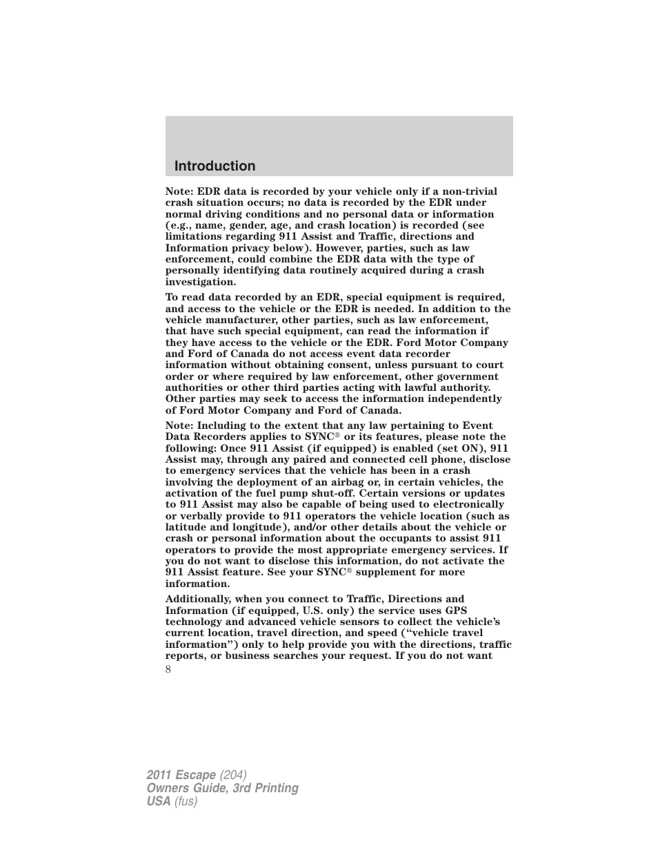 Introduction | FORD 2011 Escape v.3 User Manual | Page 8 / 367