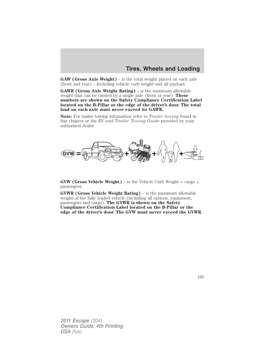 Tires, wheels and loading | FORD 2011 Escape v.4 User Manual | Page 195 / 368