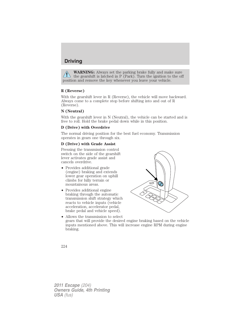 Driving | FORD 2011 Escape v.4 User Manual | Page 224 / 368