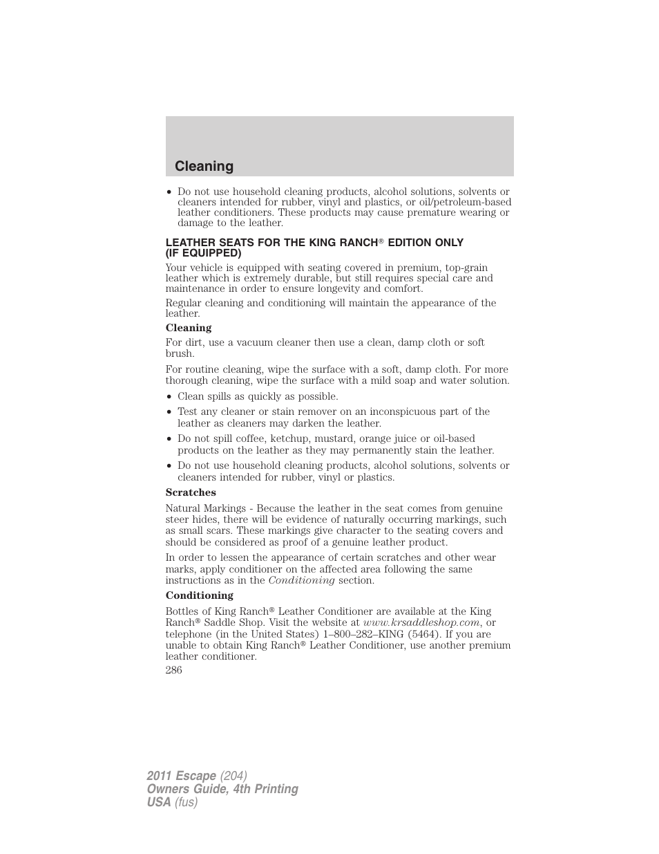 Cleaning | FORD 2011 Escape v.4 User Manual | Page 286 / 368