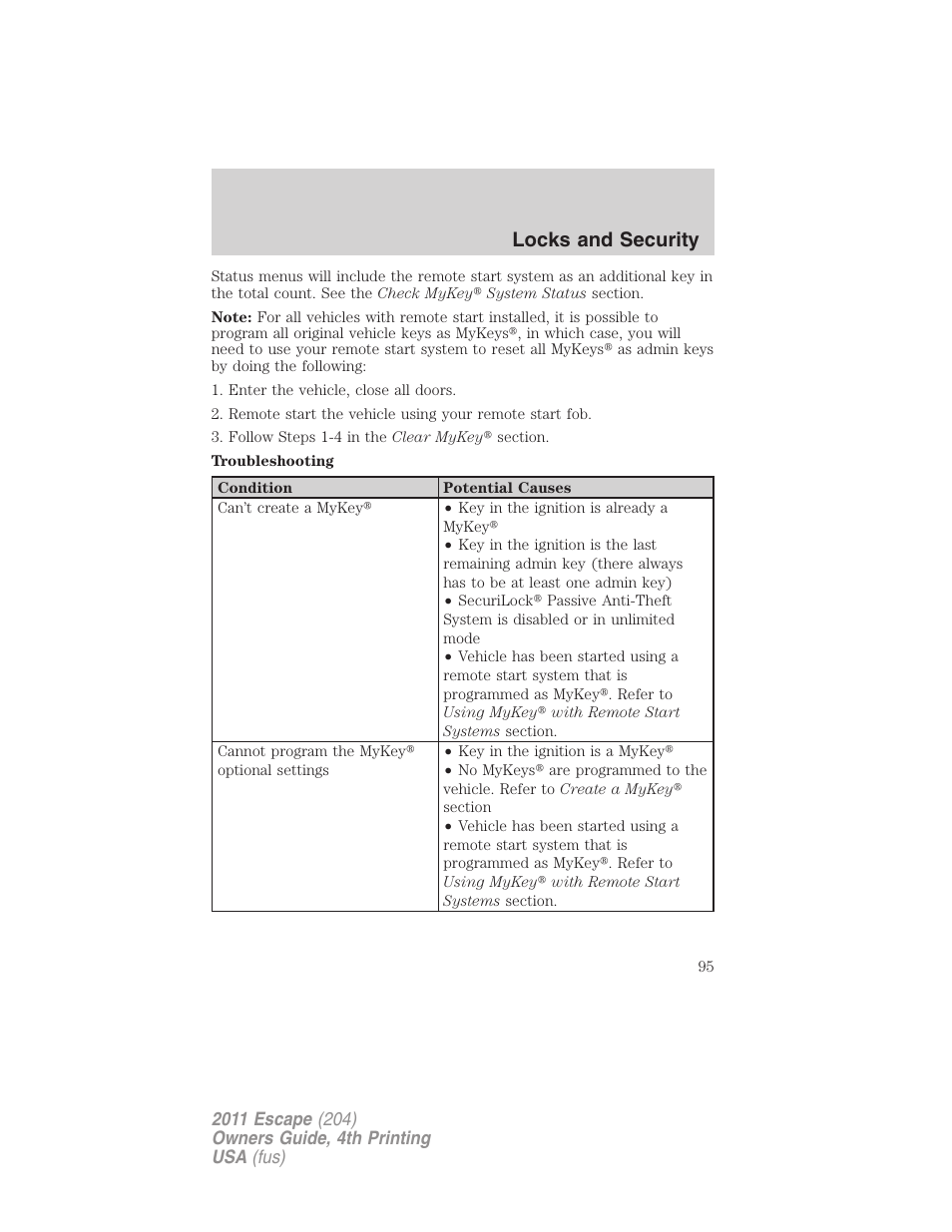 Locks and security | FORD 2011 Escape v.4 User Manual | Page 95 / 368