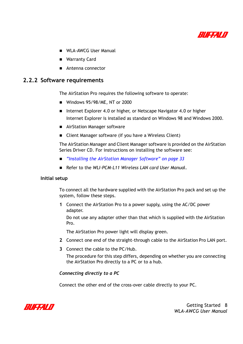 2 software requirements | Buffalo Technology AirStation Pro WLA-AWCG User Manual | Page 11 / 96
