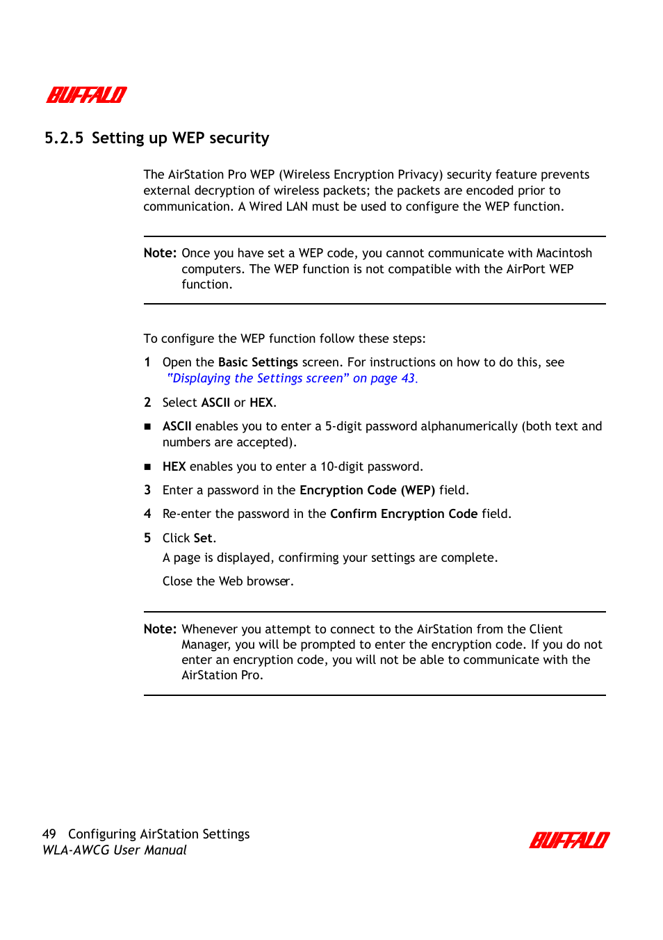 5 setting up wep security | Buffalo Technology AirStation Pro WLA-AWCG User Manual | Page 52 / 96