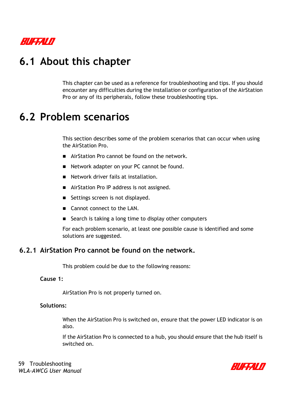 1 about this chapter, 2 problem scenarios | Buffalo Technology AirStation Pro WLA-AWCG User Manual | Page 62 / 96