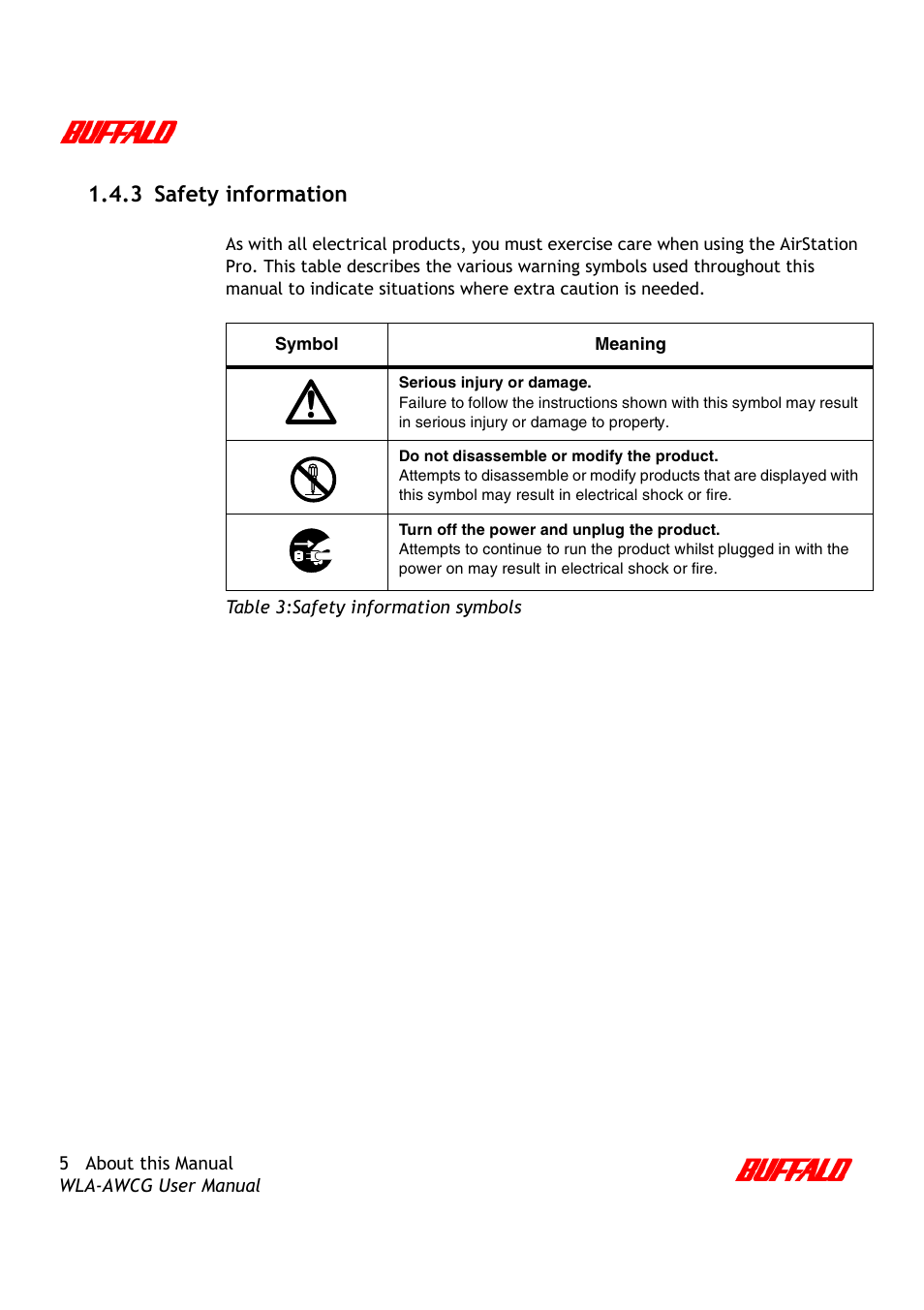 3 safety information | Buffalo Technology AirStation Pro WLA-AWCG User Manual | Page 8 / 96