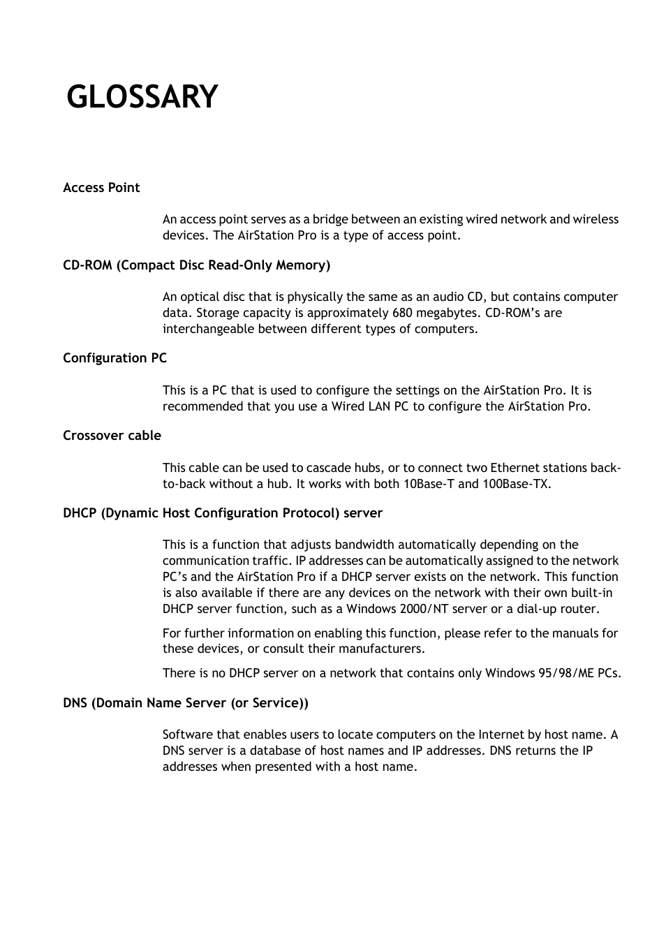 Glossary | Buffalo Technology AirStation Pro WLA-AWCG User Manual | Page 89 / 96