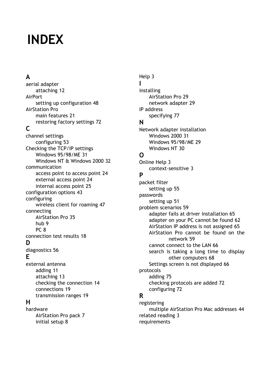 Index | Buffalo Technology AirStation Pro WLA-AWCG User Manual | Page 94 / 96