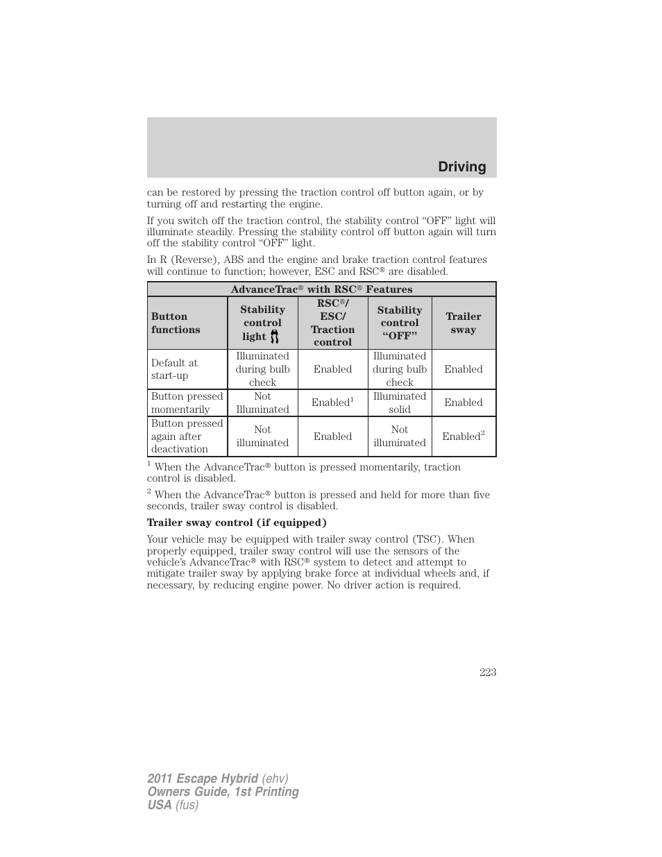 Driving | FORD 2011 Escape Hybrid v.1 User Manual | Page 223 / 363