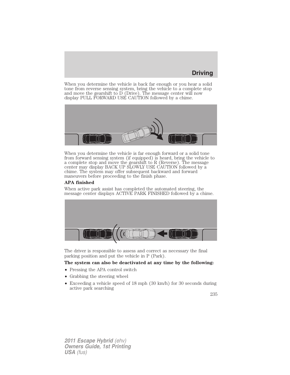 Driving | FORD 2011 Escape Hybrid v.1 User Manual | Page 235 / 363