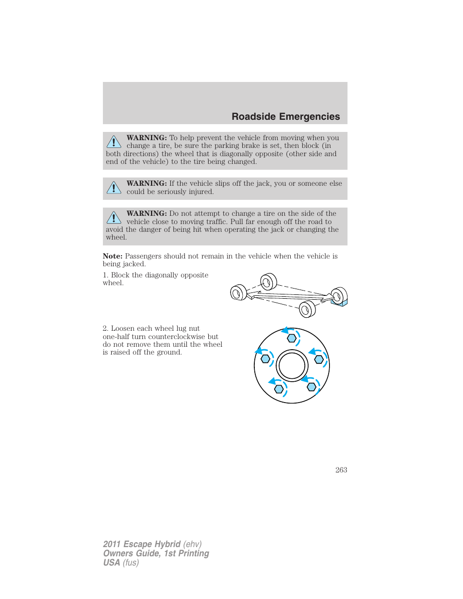 Roadside emergencies | FORD 2011 Escape Hybrid v.1 User Manual | Page 263 / 363