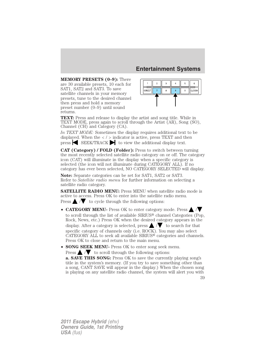 Entertainment systems | FORD 2011 Escape Hybrid v.1 User Manual | Page 39 / 363