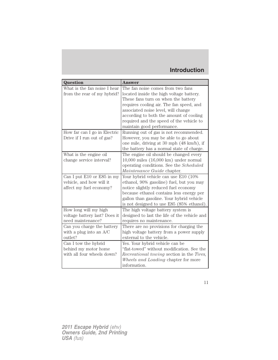 Introduction | FORD 2011 Escape Hybrid v.2 User Manual | Page 11 / 363