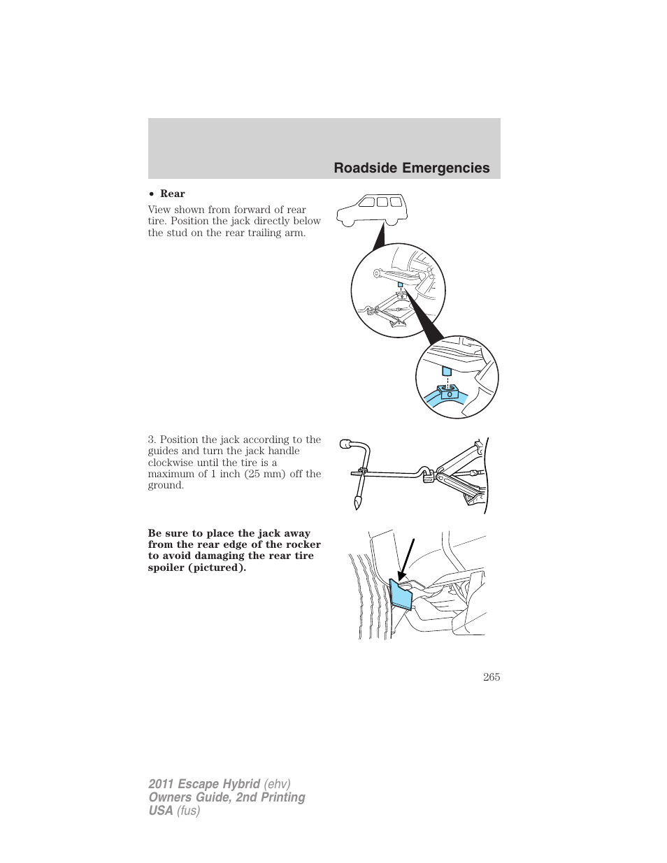 Roadside emergencies | FORD 2011 Escape Hybrid v.2 User Manual | Page 265 / 363