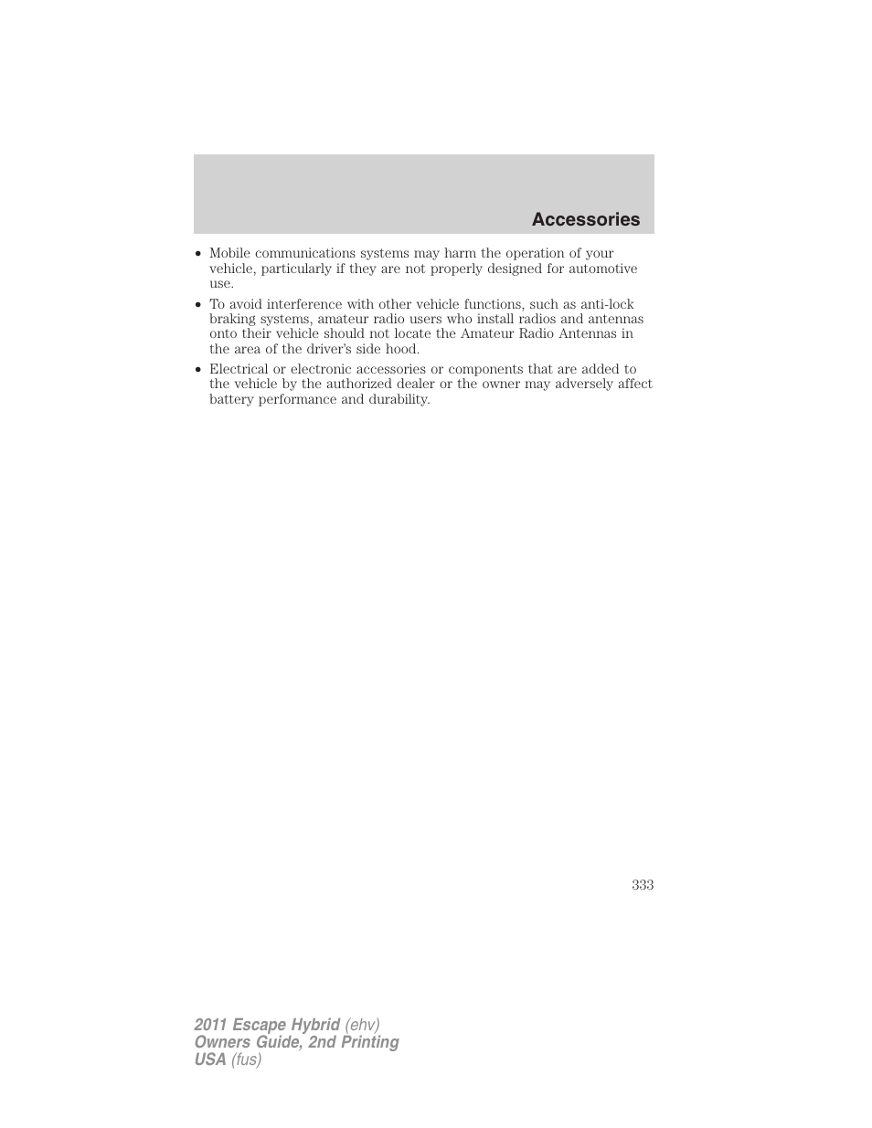 Accessories | FORD 2011 Escape Hybrid v.2 User Manual | Page 333 / 363